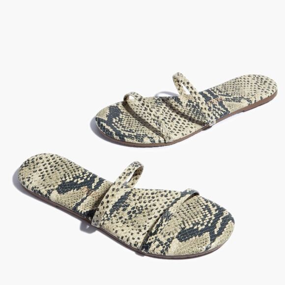 Tkees Gemma Snakeskin Print Leather Sandals Slides - Picture 1 of 8